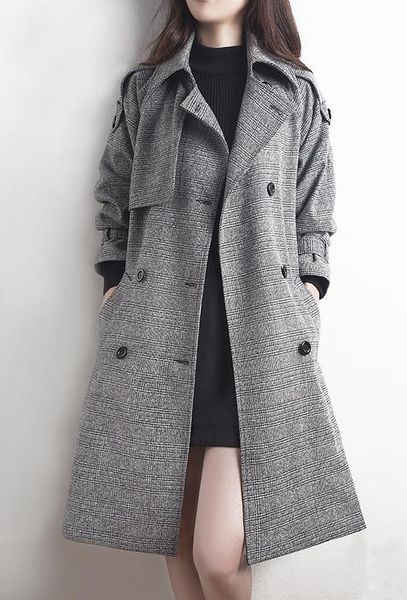 women's wool & blends plaid trench coat jacket womens 2021 spring and autumn style korean-style plus-size double breasted slim fit-mid-, Black
women's wool & blends plaid trench coat jacket womens 2021 spring and autumn style korean-style plus-size double breasted slim fit-mid-, Black