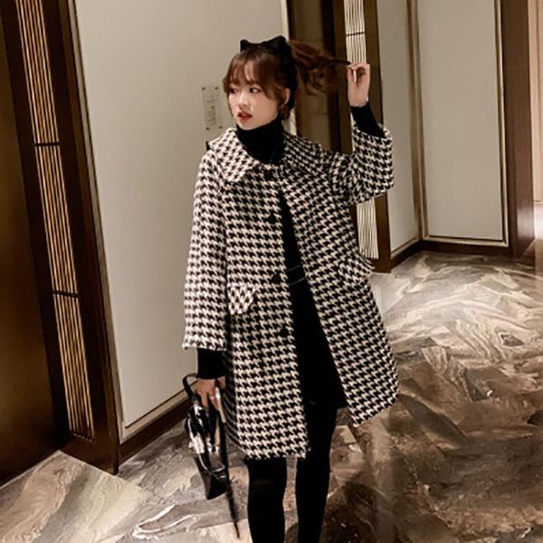 women's wool & blends n's autumn and winter korean loose medium length small cotton thickened plaid lattice woollen coat wome, Black
women's wool & blends n's autumn and winter korean loose medium length small cotton thickened plaid lattice woollen coat wome, Black