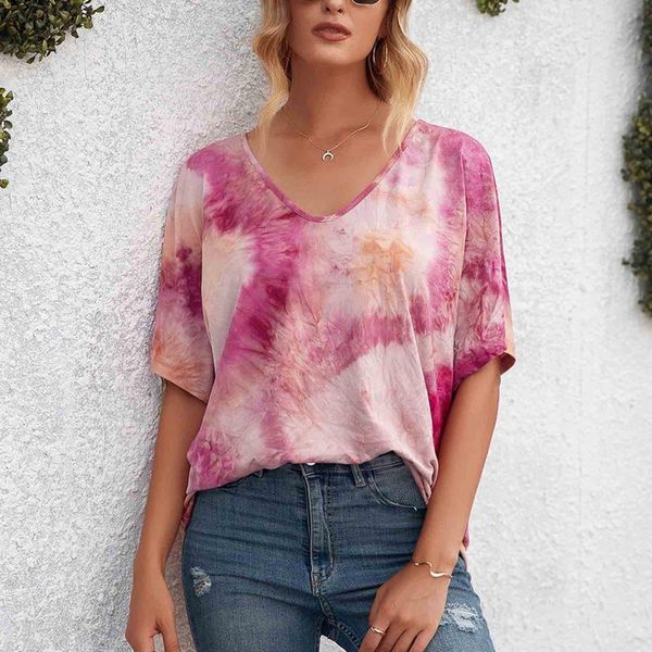 women's t-shirt summer casual v-neck multicolor tie dye print short-sleeved loose 2021 fashion street hipster pullover female, White
women's t-shirt summer casual v-neck multicolor tie dye print short-sleeved loose 2021 fashion street hipster pullover female, White