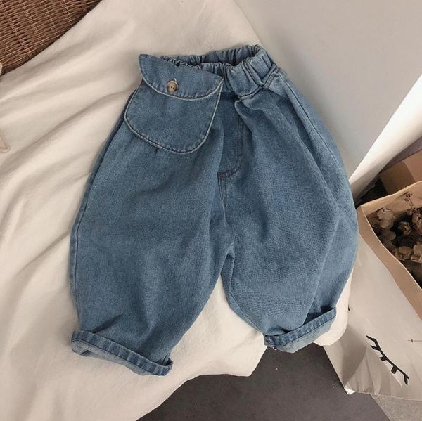 jeans 2021 style girls boys denim pants summer fashion kids flare, Blue