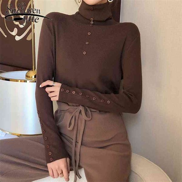autumn winter solid color long sleeve women's sweater slim turtleneck korean style pullover with buttons 11954 210421, White;black
autumn winter solid color long sleeve women's sweater slim turtleneck korean style pullover with buttons 11954 210421, White;black