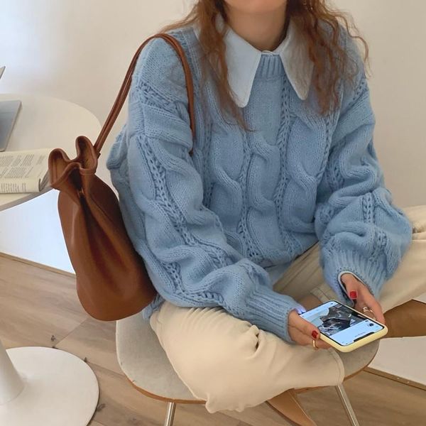 women's sweaters korean stylish chic ins lazy o neck twist thickened pullover sweater 2 colors 2021 autumn winter women, White;black
women's sweaters korean stylish chic ins lazy o neck twist thickened pullover sweater 2 colors 2021 autumn winter women, White;black