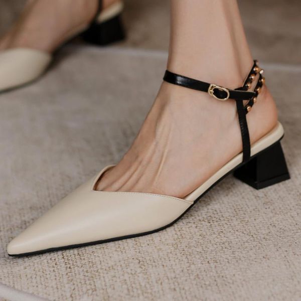 sandals women's genuine leather ankle strap thick med heel pointed toe soft comfortable elegant ladies summer slim daily shoes, Black
sandals women's genuine leather ankle strap thick med heel pointed toe soft comfortable elegant ladies summer slim daily shoes, Black