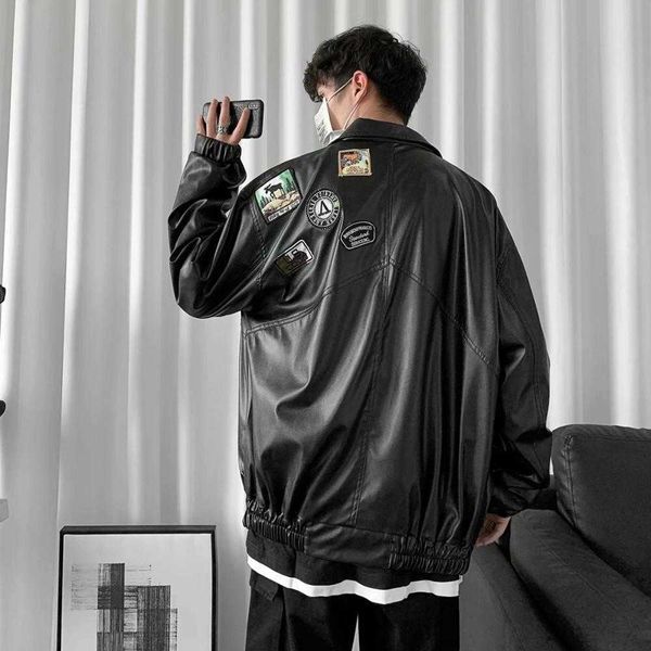 men's loose baseball outerwear pu leather trench clothing russian motorcycle jacket loose hip hop style coat size s- 211009, Black
men's loose baseball outerwear pu leather trench clothing russian motorcycle jacket loose hip hop style coat size s- 211009, Black