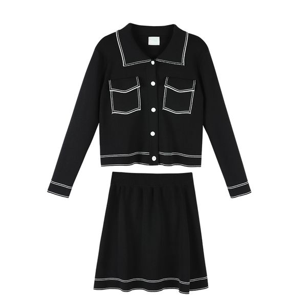 beige black turn down collar long sleeve mini skirt women two pieces set knitted pocket t0146 210514, White
beige black turn down collar long sleeve mini skirt women two pieces set knitted pocket t0146 210514, White