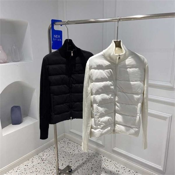 men stand up collar down jackets knitted wool cardigan patchwork 90% white duck down front winter casual men coats 211104, Black
men stand up collar down jackets knitted wool cardigan patchwork 90% white duck down front winter casual men coats 211104, Black