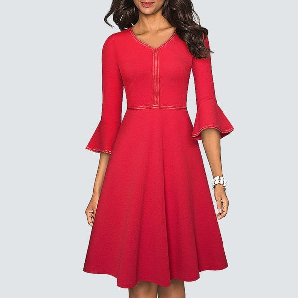 casual dresses women half flare sleeve v neck solid color elegant fashion swing party a-line dress ha221, Black;gray
casual dresses women half flare sleeve v neck solid color elegant fashion swing party a-line dress ha221, Black;gray