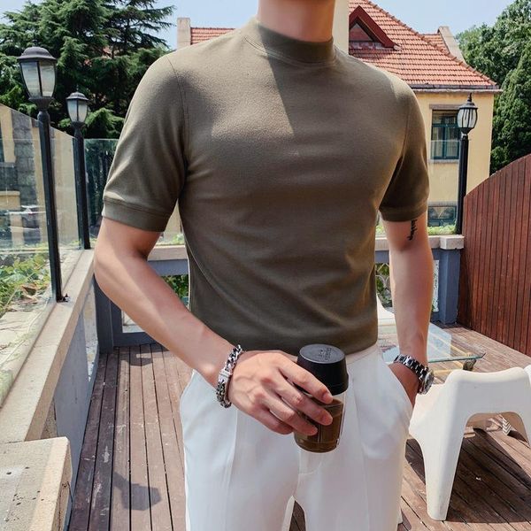 men's t-shirts british style autumn men half high neck t-shirt leisure short sleeve tshirt for social club outfits tee shirt homme, White;black
men's t-shirts british style autumn men half high neck t-shirt leisure short sleeve tshirt for social club outfits tee shirt homme, White;black