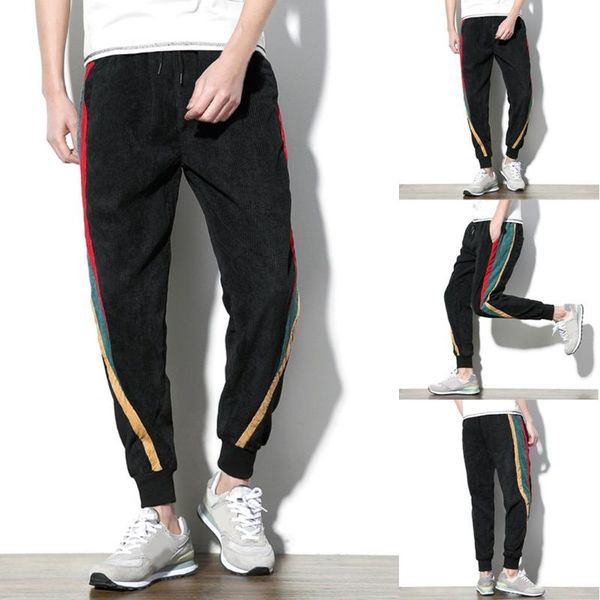 men's pants spring long men corduroy casual fashion tri-color stitching contrast color simple trousers, Black
men's pants spring long men corduroy casual fashion tri-color stitching contrast color simple trousers, Black