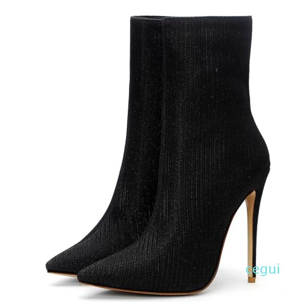 women zipper ankle boots pointed toe stiletto thin heels boots 12cm high heel short, Black
women zipper ankle boots pointed toe stiletto thin heels boots 12cm high heel short, Black