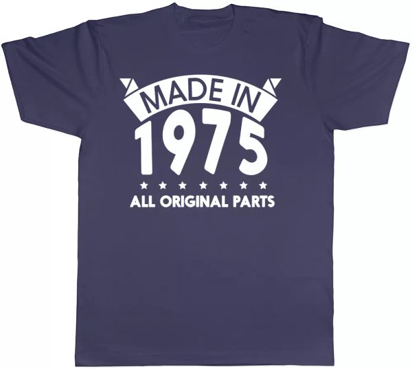 made in 1975 all original parts birthday mens short sleeve t-shirt, White;black 
made in 1975 all original parts birthday mens short sleeve t-shirt, White;black