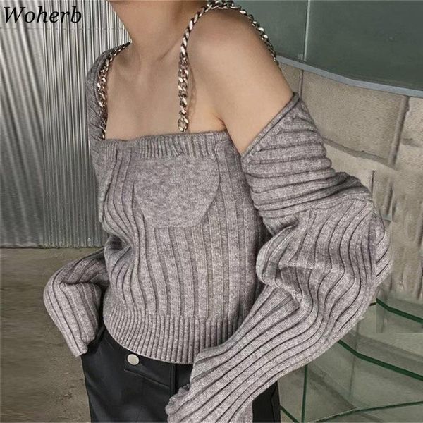 women's knits & tees woherb women two piece sets korean chic metal chain knit spaghetti strap vest + outwear puff sleeve sweater shawl, White
women's knits & tees woherb women two piece sets korean chic metal chain knit spaghetti strap vest + outwear puff sleeve sweater shawl, White