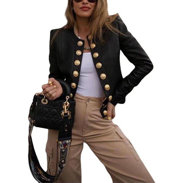 women's jackets women buttons jacket leather long sleeve biker casual short coat ladies autumn winter streetwear fashion female outwea, Black;brown
women's jackets women buttons jacket leather long sleeve biker casual short coat ladies autumn winter streetwear fashion female outwea, Black;brown
