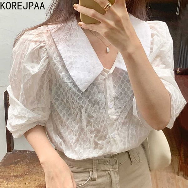 korejpaa women shirts summer korean ins girls lapel folds slightly transparent concave-convex design puff sleeve blouses 210526, White
korejpaa women shirts summer korean ins girls lapel folds slightly transparent concave-convex design puff sleeve blouses 210526, White