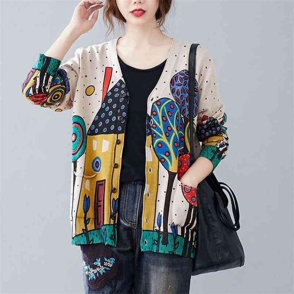 spring and autumn retro literary plus size women's wool cardigan jacket printing long-sleeved sweater 210427, White;black
spring and autumn retro literary plus size women's wool cardigan jacket printing long-sleeved sweater 210427, White;black