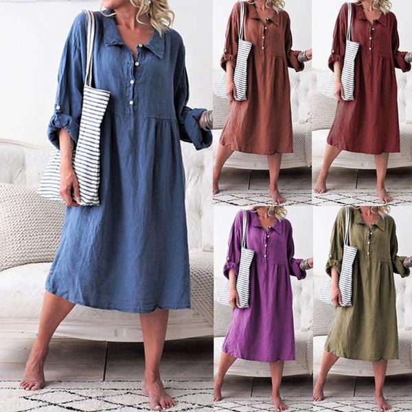 casual dresses cotton linen women lapel button long sleeve loose midi dress solid young style summer vestidos mujer, Black;gray
casual dresses cotton linen women lapel button long sleeve loose midi dress solid young style summer vestidos mujer, Black;gray