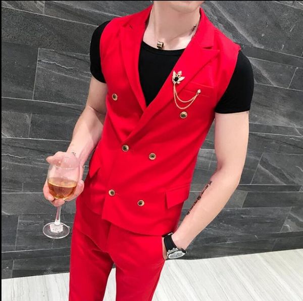 men's vests m-5xl korean version of fashion slim two-piece vest simple solid color double-breasted waistcoat suit for men, Black;white
men's vests m-5xl korean version of fashion slim two-piece vest simple solid color double-breasted waistcoat suit for men, Black;white