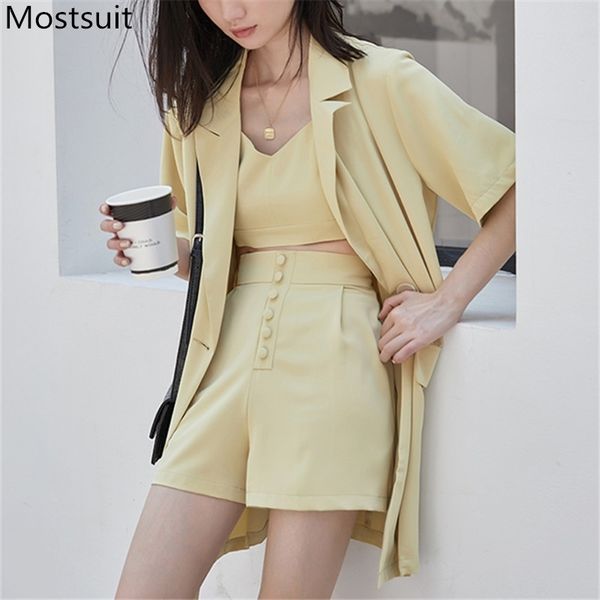 summer korean fashion 3 piece sets women short sleeve blazer + vest shorts suits outfits office casual female femme 210518, White;black
summer korean fashion 3 piece sets women short sleeve blazer + vest shorts suits outfits office casual female femme 210518, White;black