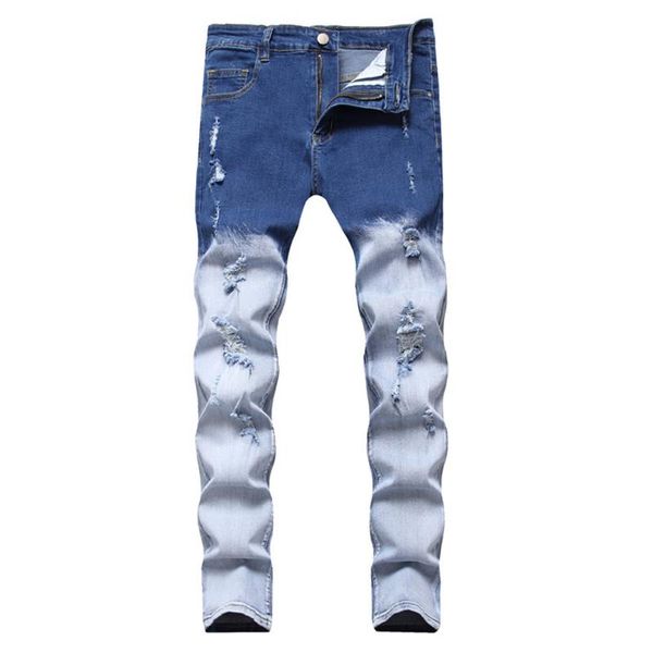 men's jeans ripped spliced contrast gradient color holes distressed straight pants trendy stretch denim blue trousers
men's jeans ripped spliced contrast gradient color holes distressed straight pants trendy stretch denim blue trousers