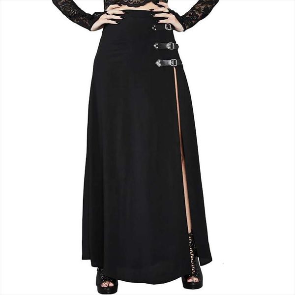 sales gothic solid color long women skirt side slit high waist ankle length streetwear, Black
sales gothic solid color long women skirt side slit high waist ankle length streetwear, Black