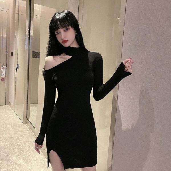 casual dresses gothic style girls solid slim womens long sleeve black strapless dress party, Black;gray 
casual dresses gothic style girls solid slim womens long sleeve black strapless dress party, Black;gray
