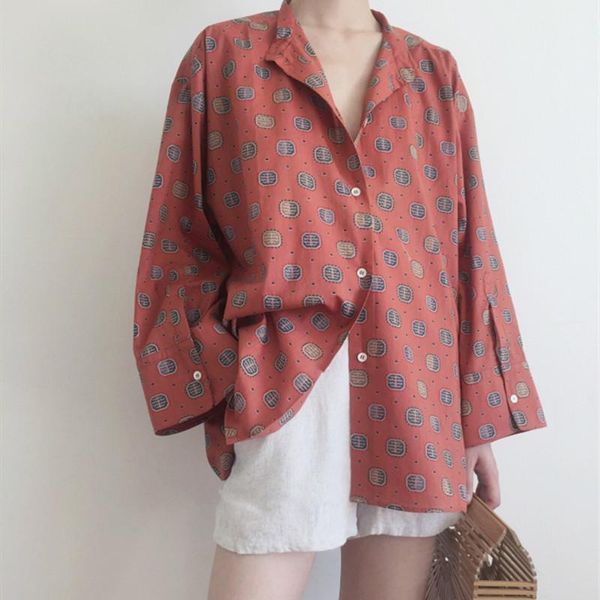 women's blouses & shirts women vintage print blouse stand collar lady single-breated shirt casual loose female 2021 spring summer, White
women's blouses & shirts women vintage print blouse stand collar lady single-breated shirt casual loose female 2021 spring summer, White