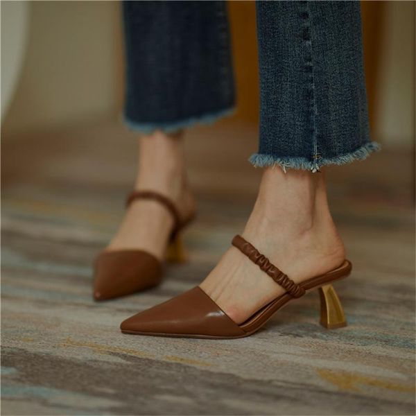 pointed toe mules for women slippers high heel shoes arrival spring summer slipper leather woman, Black
pointed toe mules for women slippers high heel shoes arrival spring summer slipper leather woman, Black