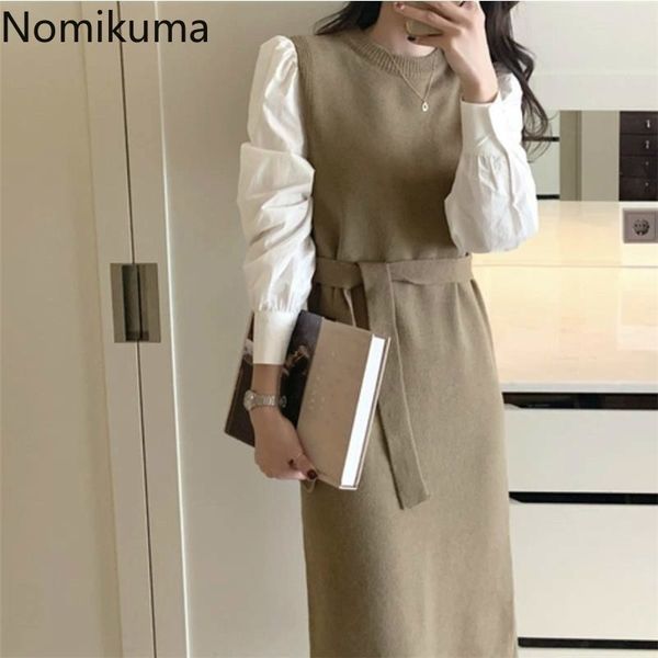 nomikuma vintage puff long sleeve patchwork sweater dress women korean o-neck sashes slim waist dresses knitted vestidos 6c353 210427, Black;gray
nomikuma vintage puff long sleeve patchwork sweater dress women korean o-neck sashes slim waist dresses knitted vestidos 6c353 210427, Black;gray