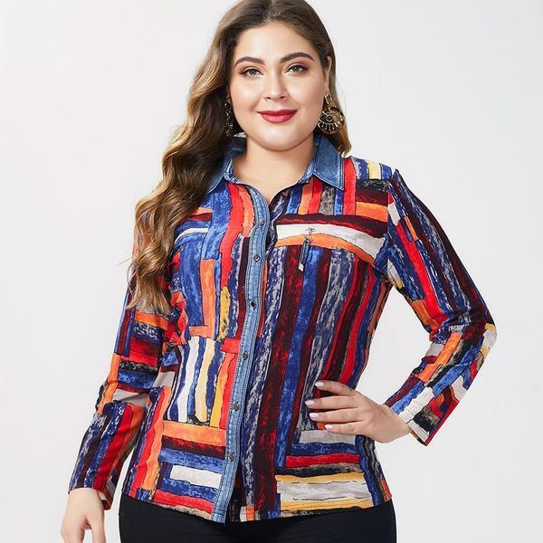 autumn plus size long sleeve womens shirts and fashion femal vintage stripe multicolor, White 
autumn plus size long sleeve womens shirts and fashion femal vintage stripe multicolor, White