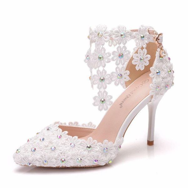women sandals wedding party lace pu rhinestones buckle strap 9cm thin high heels pointed toe sandal for shoes size 35-42, Black
women sandals wedding party lace pu rhinestones buckle strap 9cm thin high heels pointed toe sandal for shoes size 35-42, Black