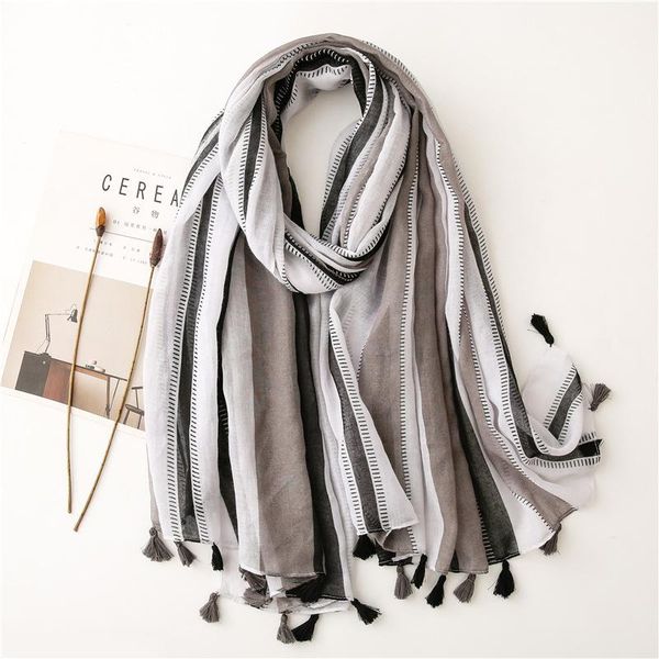 scarves simple and fashionable gray black white contrast color silk scarf travel sunscreen long gauze cotton linen hand sc, Blue;gray
scarves simple and fashionable gray black white contrast color silk scarf travel sunscreen long gauze cotton linen hand sc, Blue;gray