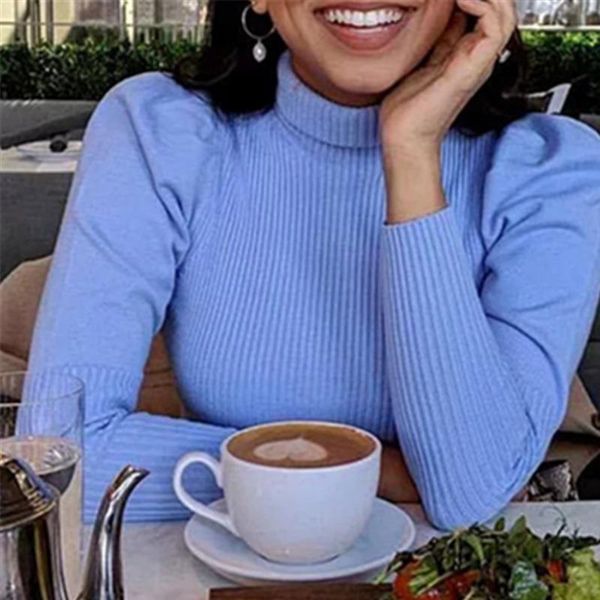 women's sweaters 2022 autumn long puff sleeve turtleneck blue sweater women size knitted pullovers mg481, White;black
women's sweaters 2022 autumn long puff sleeve turtleneck blue sweater women size knitted pullovers mg481, White;black
