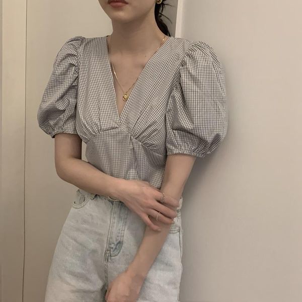 women's blouses & shirts zcwxm chic women 2021 summer vintage puff sleeve plaid v neck female korean ol crop blusas mujer, White
women's blouses & shirts zcwxm chic women 2021 summer vintage puff sleeve plaid v neck female korean ol crop blusas mujer, White