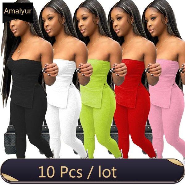 women's two piece pants wholesale items ribbed set women fitness strapless slit and casual stretch solid bodycon tracksuit, White
women's two piece pants wholesale items ribbed set women fitness strapless slit and casual stretch solid bodycon tracksuit, White