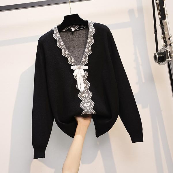 women's sweaters plus size women casual bow sweater 2021 autumn and winter fashion loose knit pullover v neck long sleeved cloth, White;black
women's sweaters plus size women casual bow sweater 2021 autumn and winter fashion loose knit pullover v neck long sleeved cloth, White;black