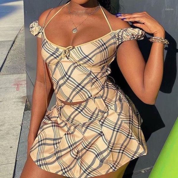 women's plaid lace halter short sleeve skirt tee pleated mini shorts slim t-shirt summer party club two-piece set skirts, Black
women's plaid lace halter short sleeve skirt tee pleated mini shorts slim t-shirt summer party club two-piece set skirts, Black
