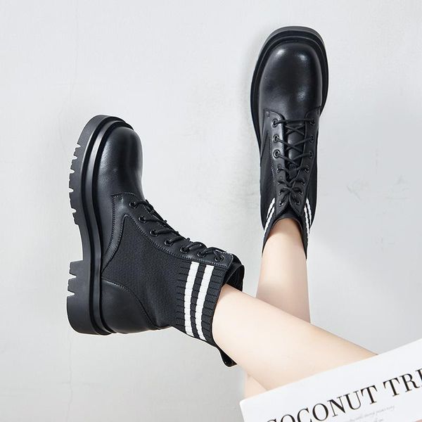 boots martn female 100% real leather 2021 ankle shoes fabric stretch thin platform flat breathable socks, Black
boots martn female 100% real leather 2021 ankle shoes fabric stretch thin platform flat breathable socks, Black