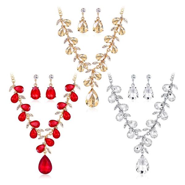 earrings & necklace european and american style color droplets alloy rhinestone glass fashion elegant ladies jewelry set, Silver
earrings & necklace european and american style color droplets alloy rhinestone glass fashion elegant ladies jewelry set, Silver