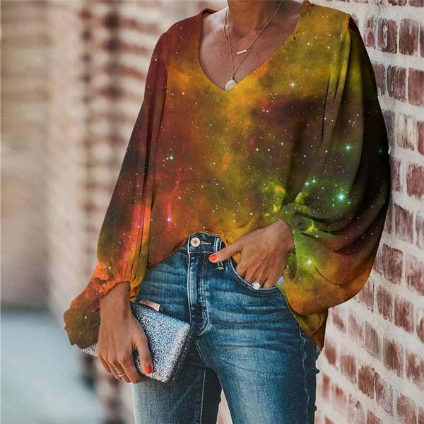 women's blouses & shirts whereisart gorgeous star sky universe print ladies blouse pink v-neck fashion girls summer beach soft fem, White