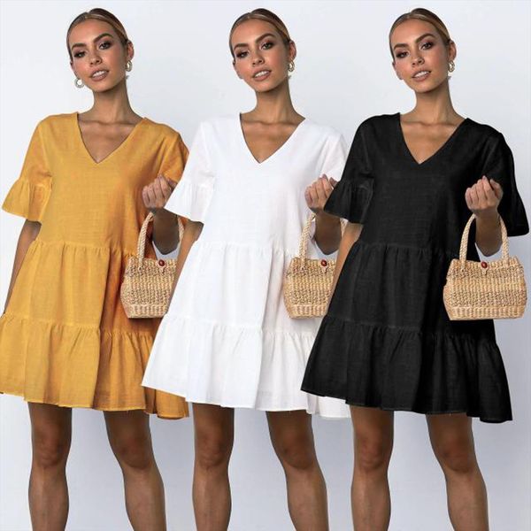 plus size casual womens dresses short sleeve ruffle solid color ladies summer v neck loose daily vestidos de mujer, Black;gray
plus size casual womens dresses short sleeve ruffle solid color ladies summer v neck loose daily vestidos de mujer, Black;gray