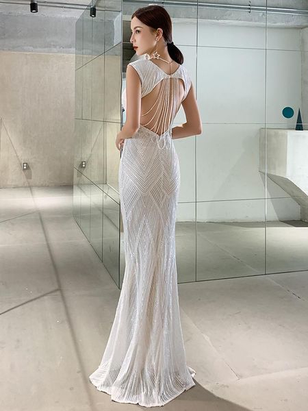 party dresses exquisite white mermaid dress deep v neck sequins slim elegant women's backless formal evening maxi gowns, White;black
party dresses exquisite white mermaid dress deep v neck sequins slim elegant women's backless formal evening maxi gowns, White;black