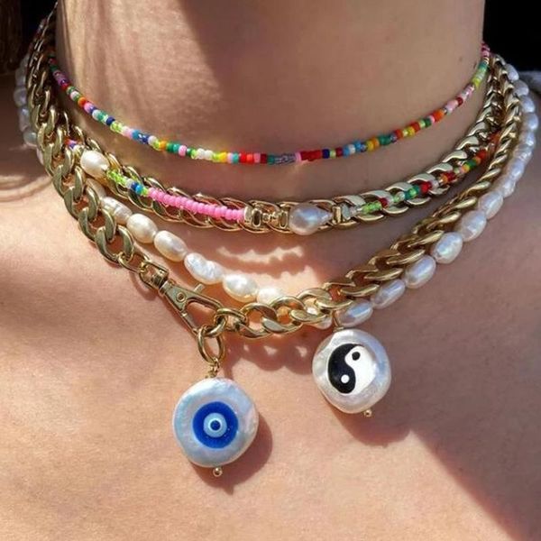 chokers fashion classic baroque freshwater pearl pendant necklace punk stainless steel cuban chain evil eye collar jewelry 2021, Golden;silver
chokers fashion classic baroque freshwater pearl pendant necklace punk stainless steel cuban chain evil eye collar jewelry 2021, Golden;silver