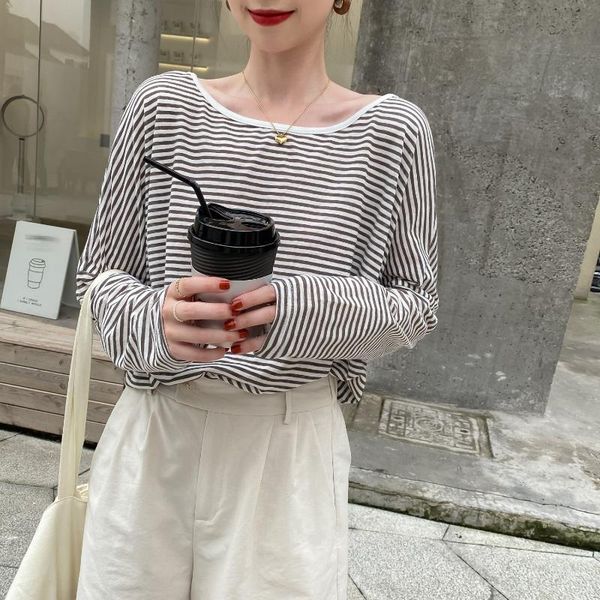women's t-shirt back-exposed long-sleeved female loose 2021 style striped base shirt inner match thin early autumn versatile linen, White
women's t-shirt back-exposed long-sleeved female loose 2021 style striped base shirt inner match thin early autumn versatile linen, White