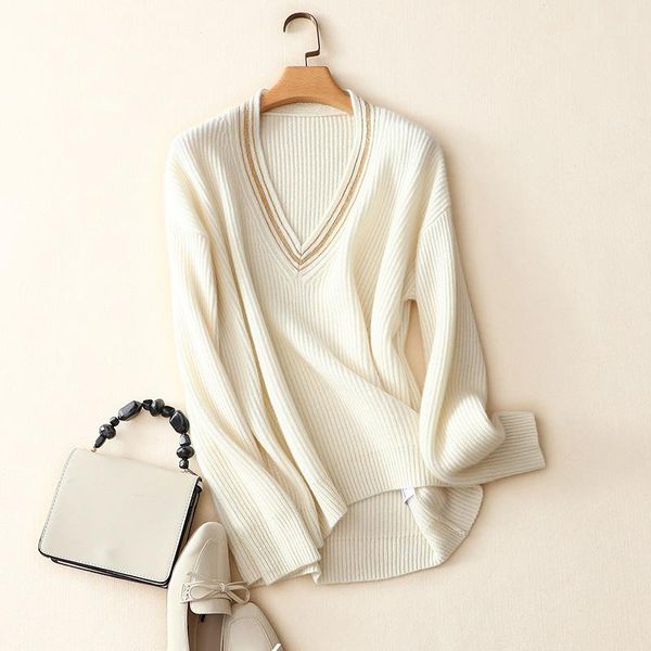 women's sweaters winter styles 100% cashmere contrast women thick warm ribbed knit loose fashion v neck pullovers, White;black
women's sweaters winter styles 100% cashmere contrast women thick warm ribbed knit loose fashion v neck pullovers, White;black
