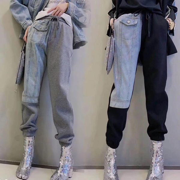 women's pants & capris elastic waist loose stitching denim asymmetric color matching casual style, Black;white
women's pants & capris elastic waist loose stitching denim asymmetric color matching casual style, Black;white