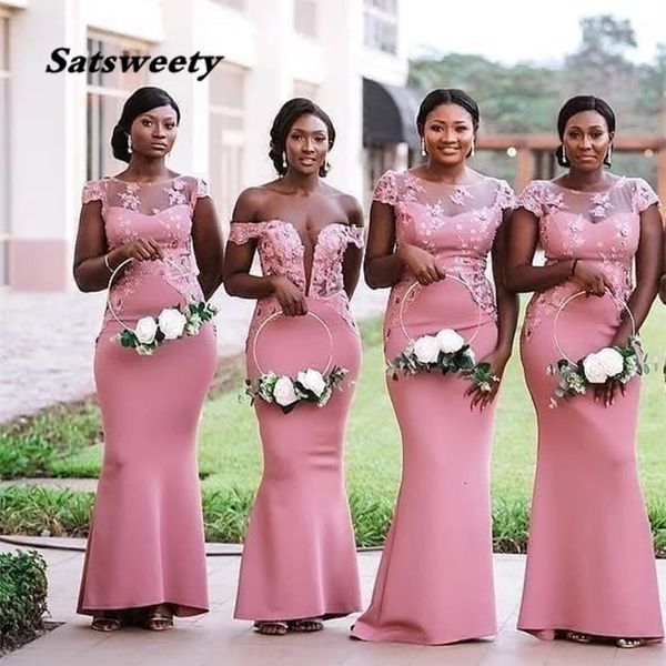 african mermaid bridesmaid dresses sheer neck cap sleeves wedding guest dress robe girls plus size maid of the honor gowns, White;pink
african mermaid bridesmaid dresses sheer neck cap sleeves wedding guest dress robe girls plus size maid of the honor gowns, White;pink
