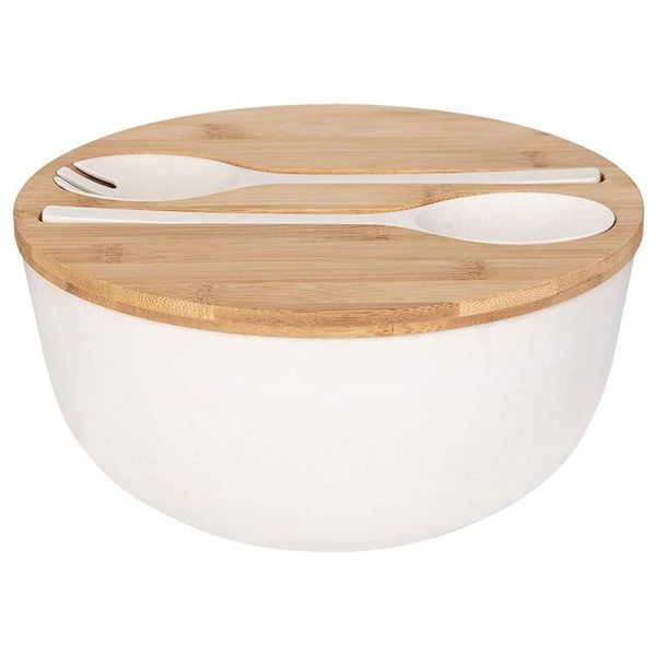 bowls bamboo fiber salad bowl with server set mixing pure wooden cover spoon