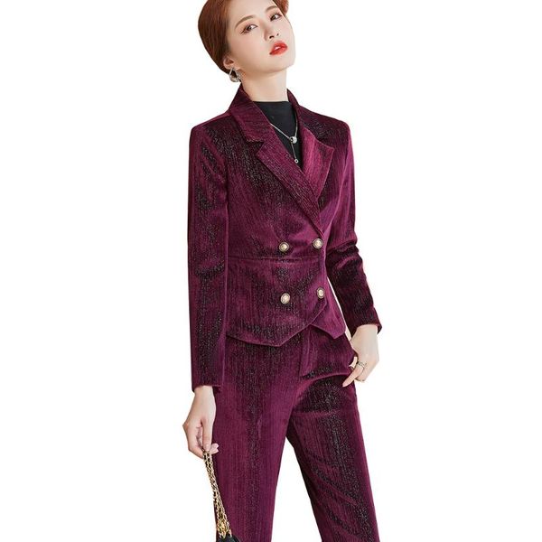 women's two piece pants arrival wine blue black ladies pant suit velvet short blazer jacket and trouser women female formal office work, White
women's two piece pants arrival wine blue black ladies pant suit velvet short blazer jacket and trouser women female formal office work, White