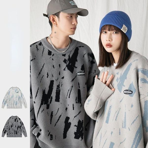 men's sweaters japanese sweater winter 2021 ink-sprayed jacquard design loose male clothes round neck trendy brand street for men, White;black
men's sweaters japanese sweater winter 2021 ink-sprayed jacquard design loose male clothes round neck trendy brand street for men, White;black