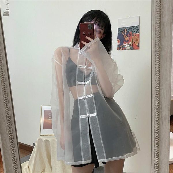 women's t-shirt 2021 summer harajuku women gothic punk style stand collar loose transparent mesh long sleeve female, White
women's t-shirt 2021 summer harajuku women gothic punk style stand collar loose transparent mesh long sleeve female, White